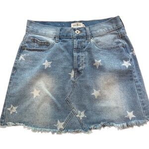 Umgee Star Pattern Raw Hem Denim Skirt Size Medium